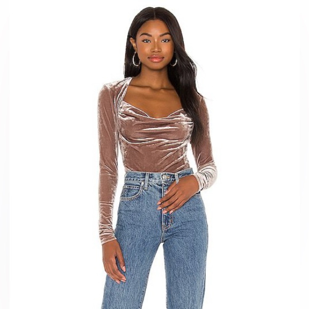 FREE PEOPLE Perfect Date Cowlneck Top Velvet Taupe Stone